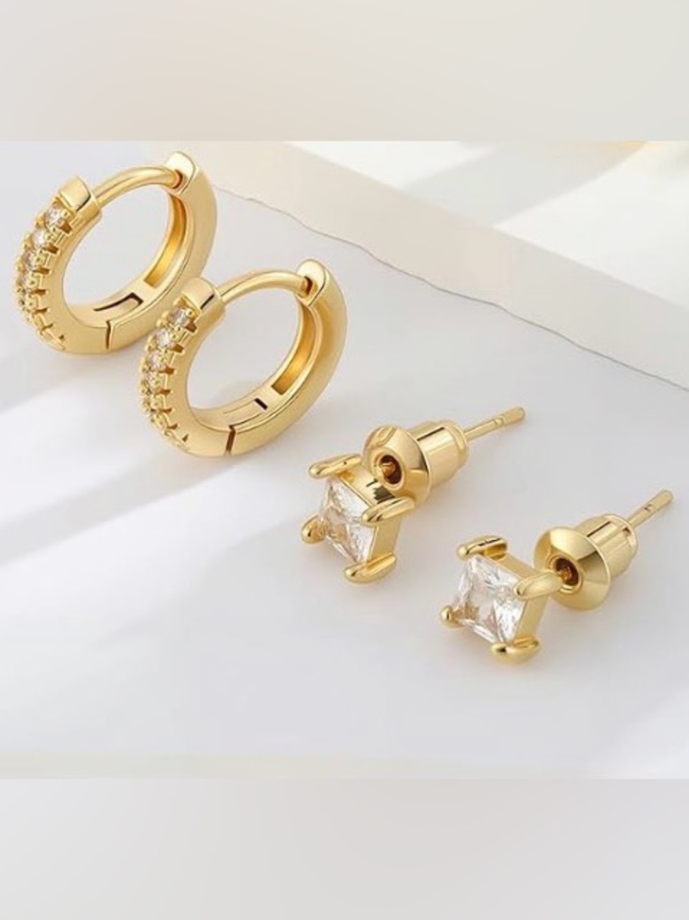 ⭐️FINAL PRICE #119 Gold Plated Cubic Zirconia Huggie and Stud Earring Set